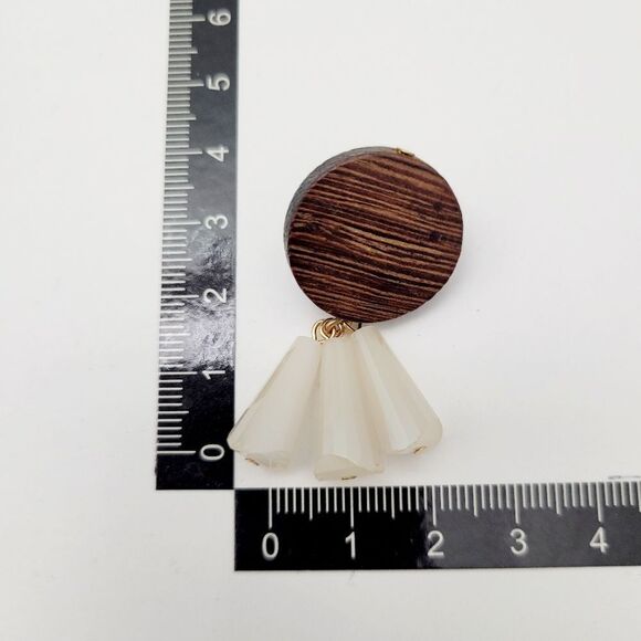 Brand New True Love Wooden With White Beads Earrings - Picture 9 of 9